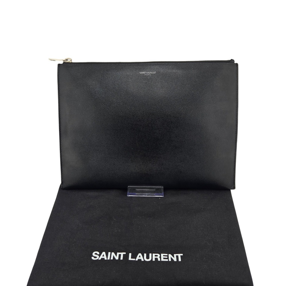 Saint Laurent Black Grain De Poudre Leather Document Pouch 497294
